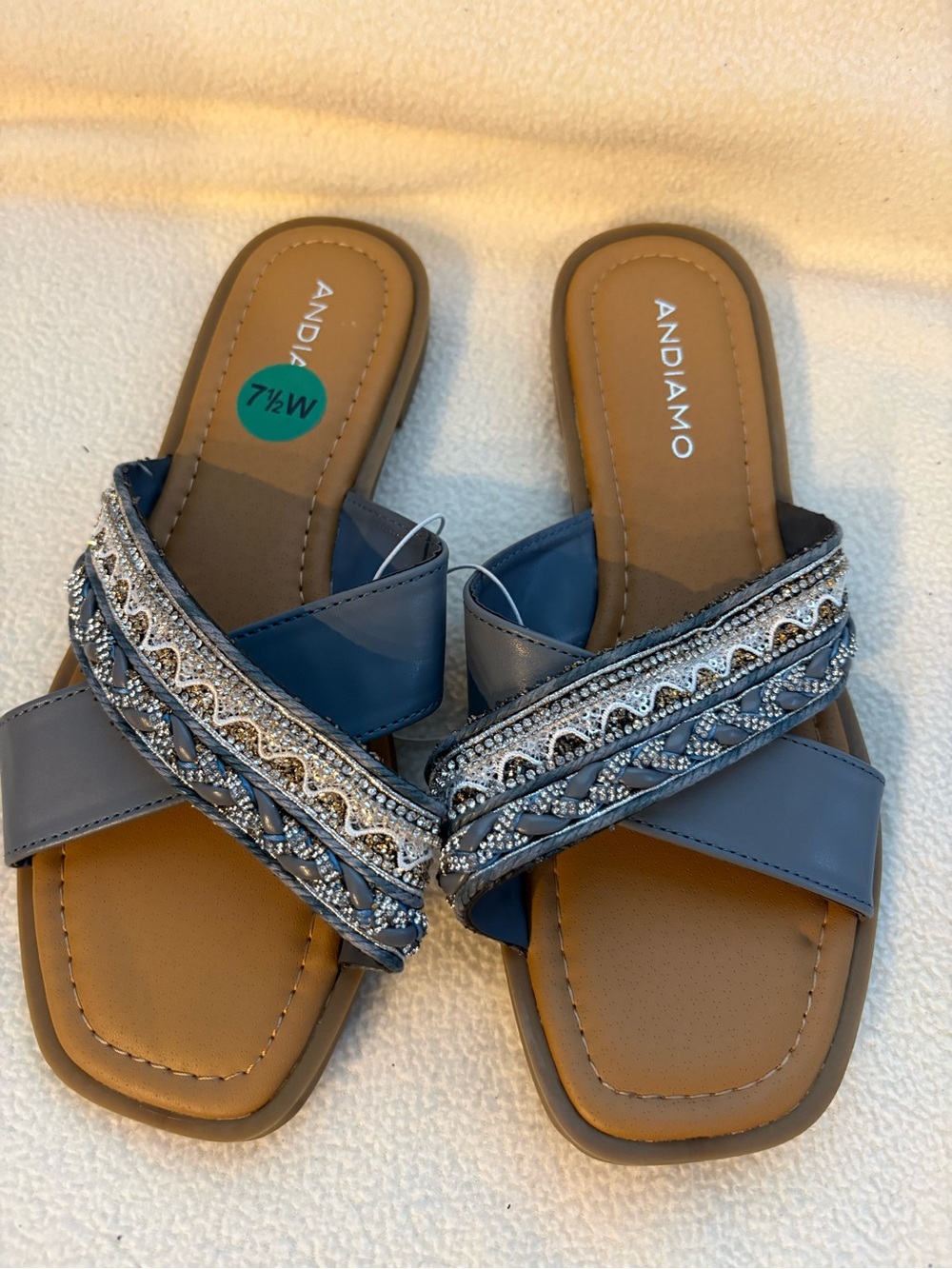 Andiamo Women's Gray Beaded Slide Sandals